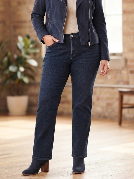 JM Collection Denim - Straight Leg Dark Blue Wash Denim Jeans Size 18